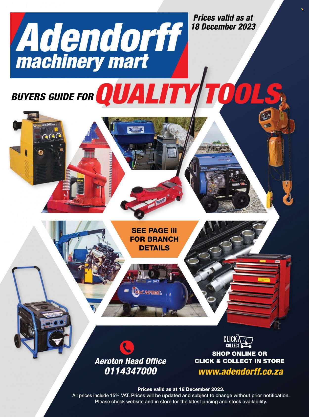 Adendorff Machinery Mart specials. Page 1
