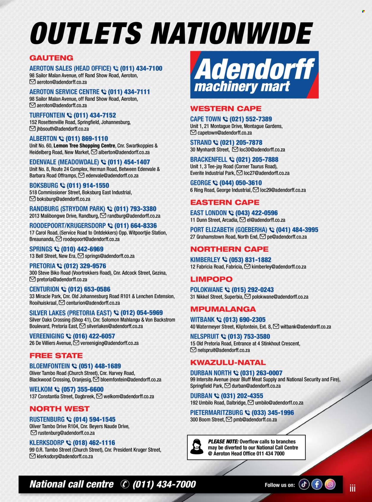 Adendorff Machinery Mart specials. Page 1