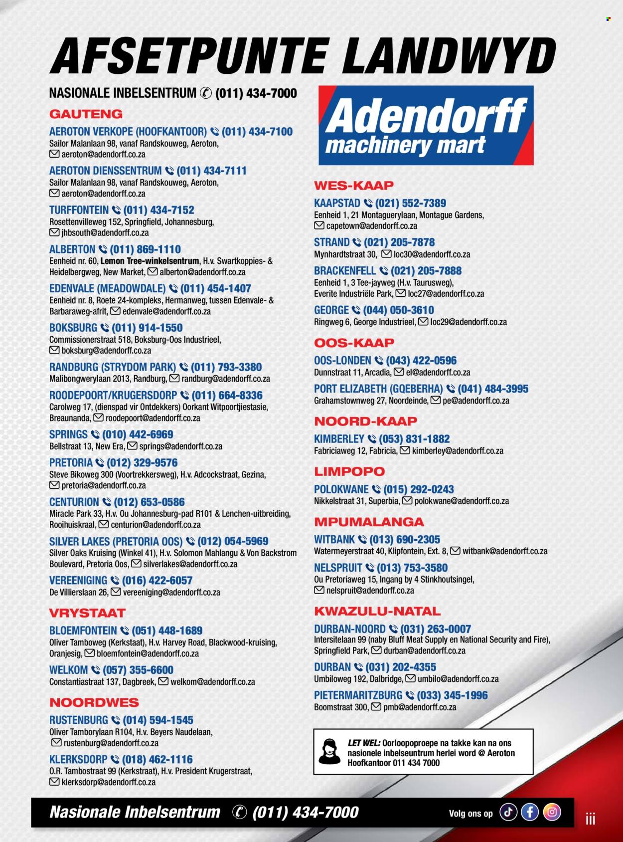 Adendorff Machinery Mart specials. Page 1