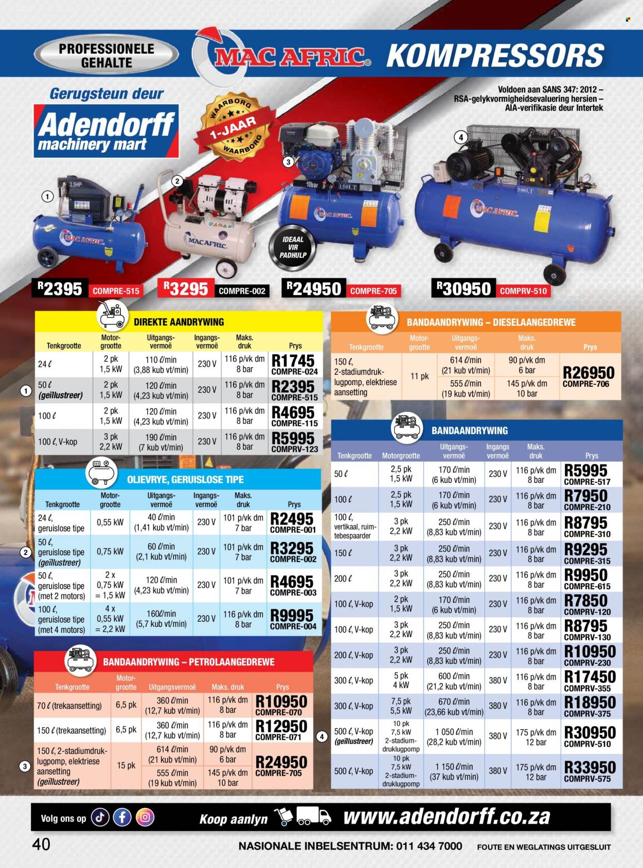Adendorff Machinery Mart specials. Page 1