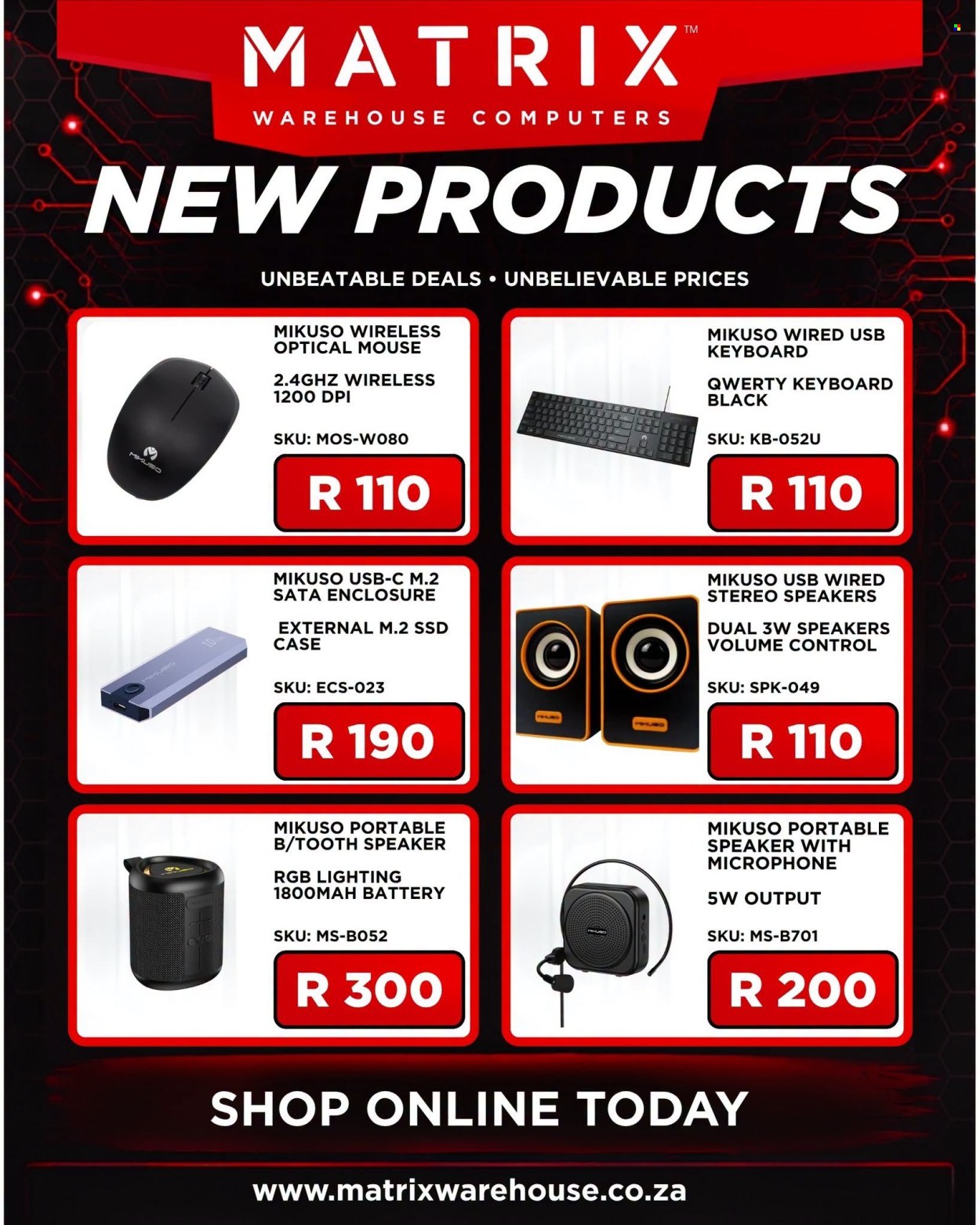 Matrix Warehouse specials. Page 1