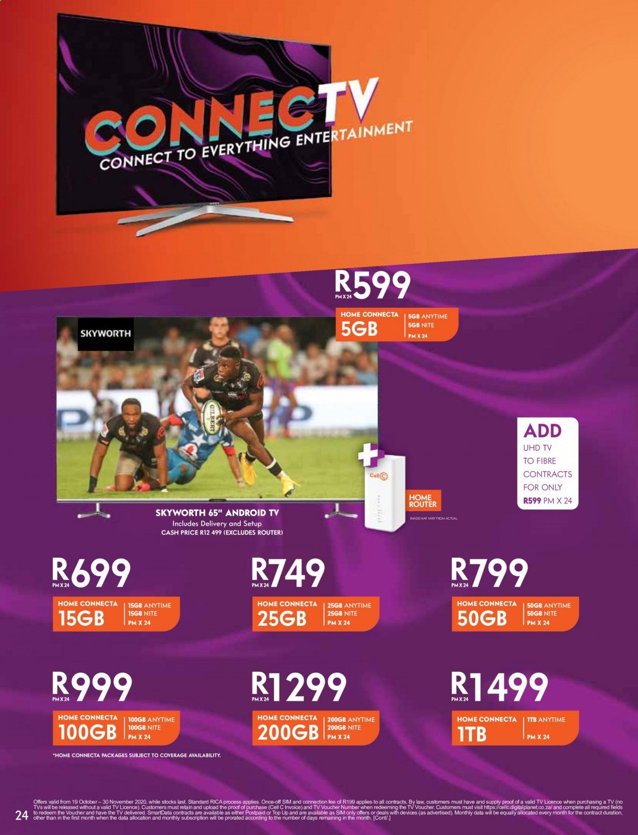 Cell C catalogue  - 01/02/2021 - 15/03/2021 - Sales products - wifi router, Android TV, UHD TV, TV, Skyworth. Page 24.