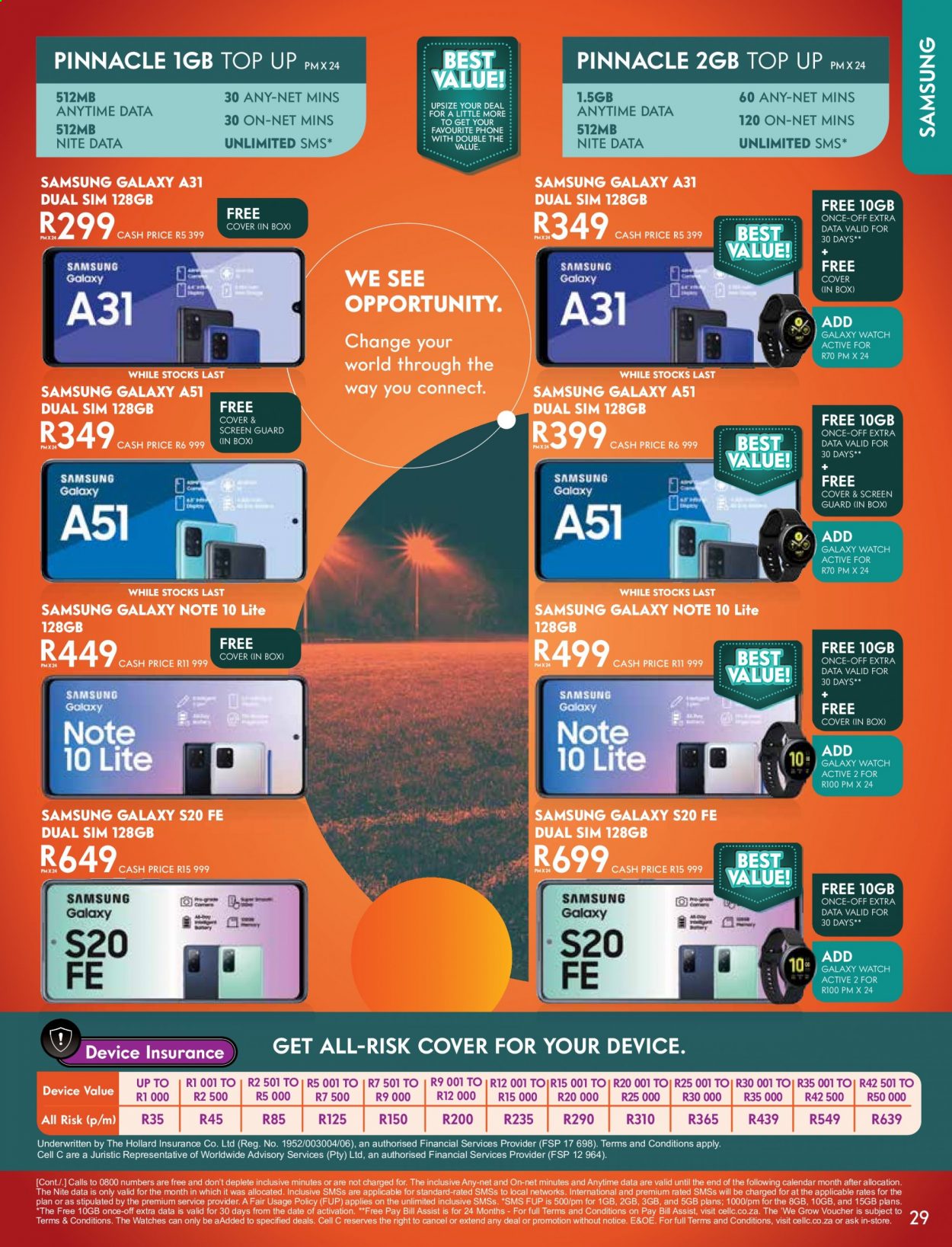 Cell C catalogue  - 01/02/2021 - 15/03/2021 - Sales products - Samsung Galaxy, Samsung, phone, Samsung Galaxy A, Samsung Galaxy S, Samsung Galaxy S20, Samsung Galaxy Note, Samsung Galaxy A31, Samsung Galaxy A51, Samsung Galaxy Watch. Page 29.