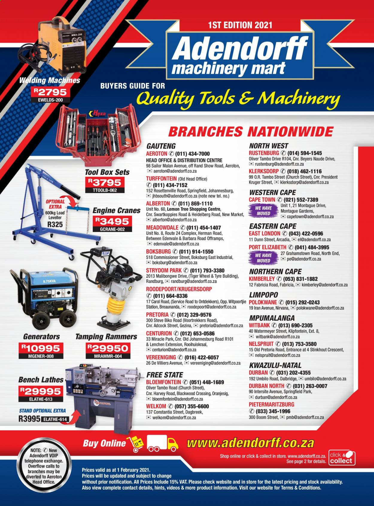 Adendorff Machinery Mart specials. Page 1