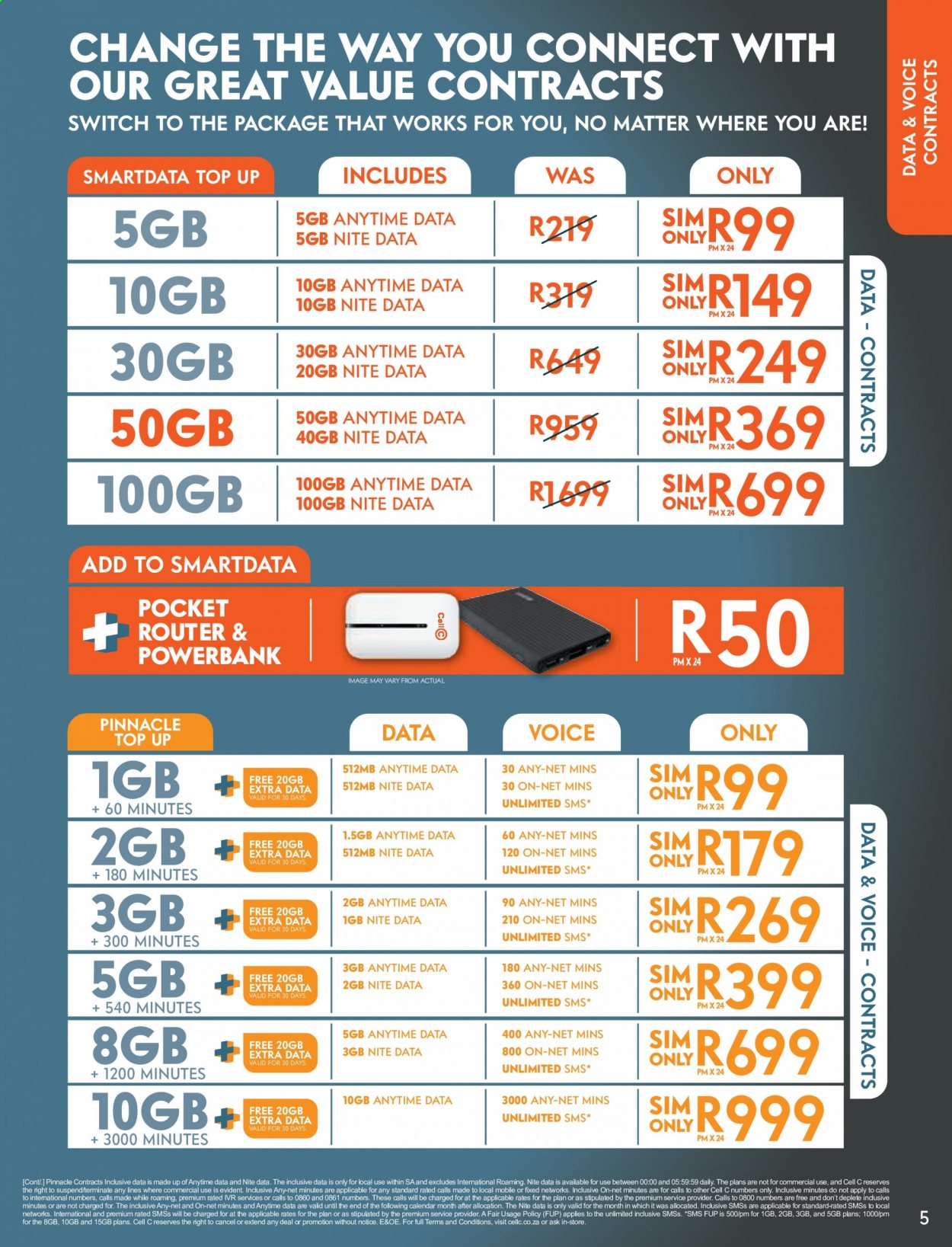 Cell C catalogue  - 28/04/2021 - 31/05/2021 - Sales products - wifi router, power bank. Page 5.