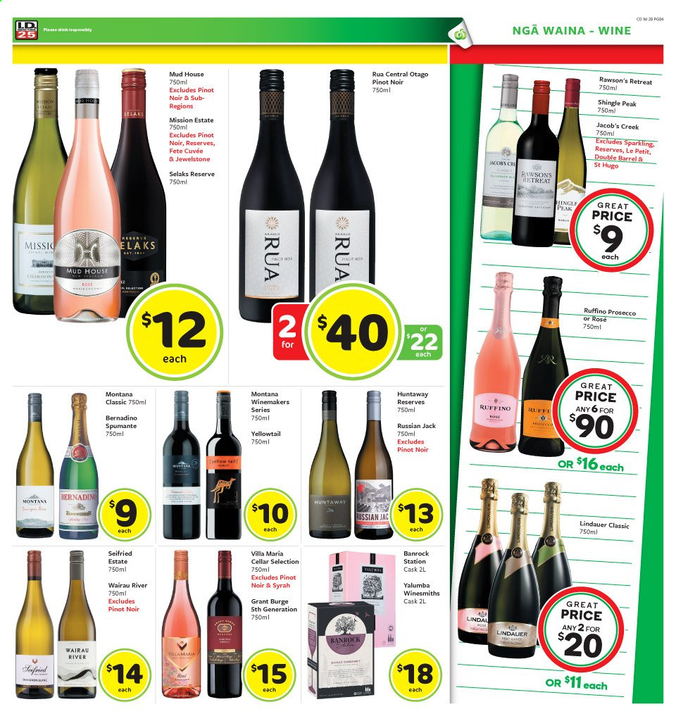 thumbnail - Countdown mailer - 04.01.2021 - 10.01.2021 - Sales products - yellowtail, sparkling wine, spumante, prosecco, wine, Pinot Noir, Cuvée, Lindauer, Syrah, Jacob's Creek. Page 4.