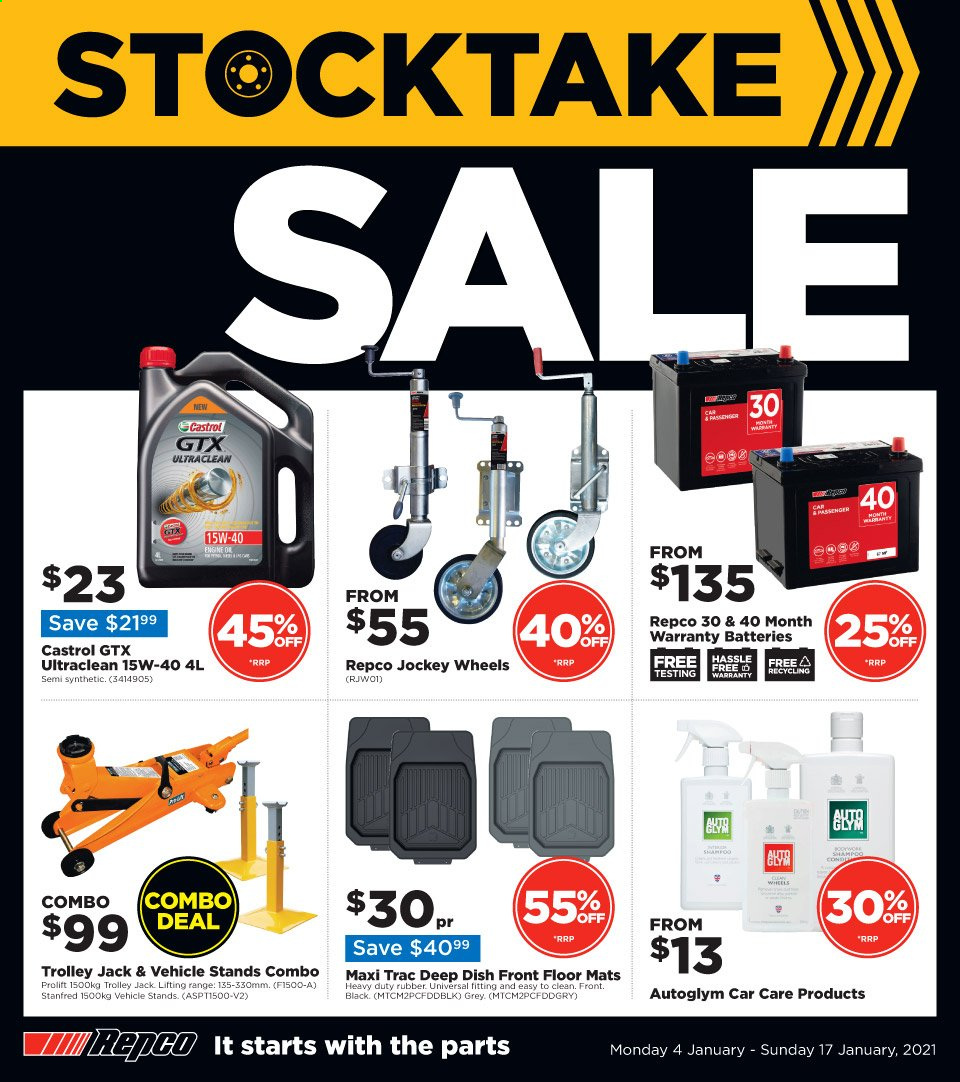 thumbnail - Repco mailer - 04.01.2021 - 17.01.2021 - Sales products - car floor mats, Castrol, trolley. Page 1.