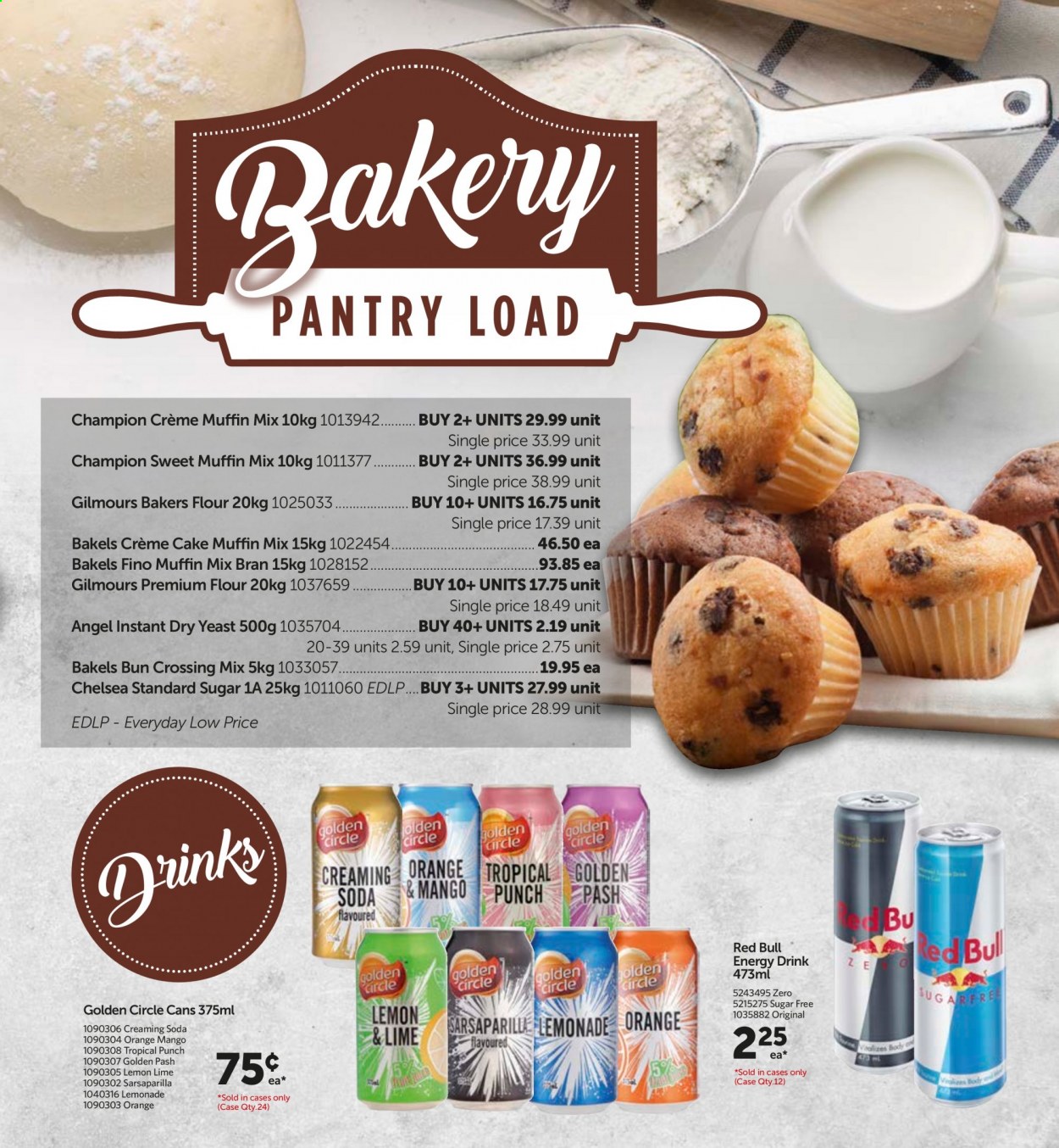 thumbnail - Gilmours mailer - 04.01.2021 - 31.01.2021 - Sales products - cake, muffin, mango, oranges, yeast, flour, dry yeast, lemonade, soda, energy drink, Red Bull, punch. Page 5.
