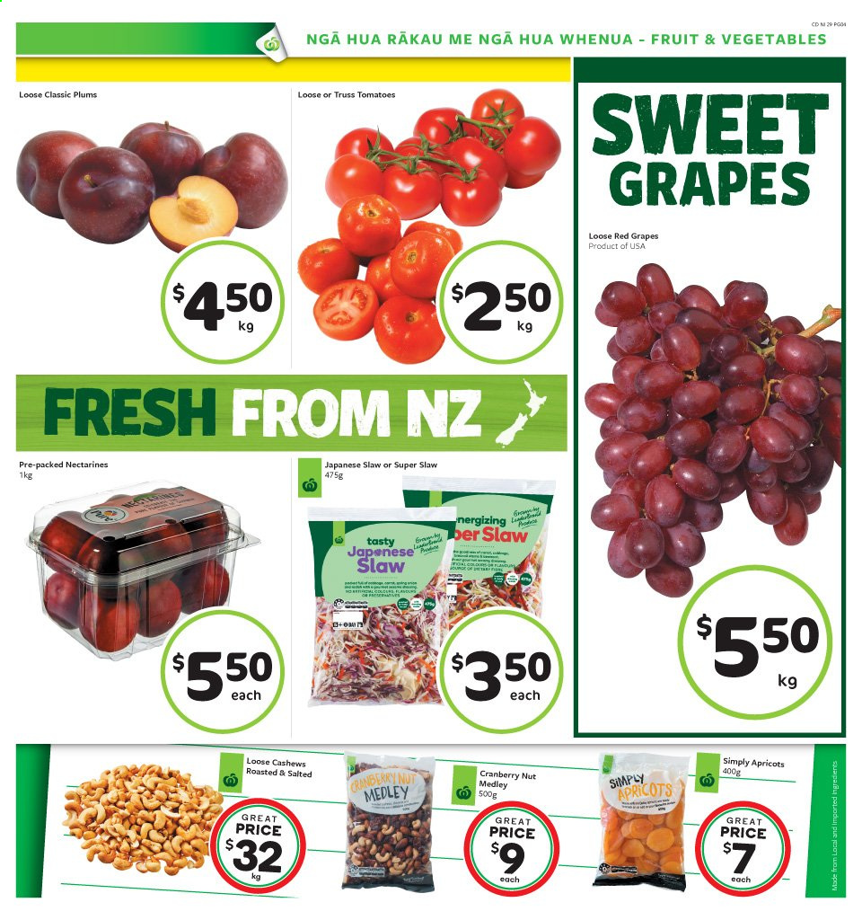 thumbnail - Countdown mailer - 11.01.2021 - 17.01.2021 - Sales products - plums, tomatoes, grapes, nectarines, apricots, cashews. Page 4.