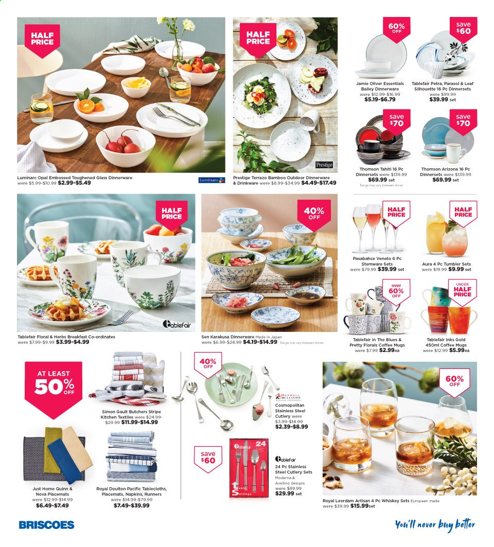 thumbnail - Briscoes mailer - 09.01.2021 - 17.01.2021 - Sales products - dinnerware set, drinkware, tumbler, cutlery set, stemware sets, tablecloth. Page 2.