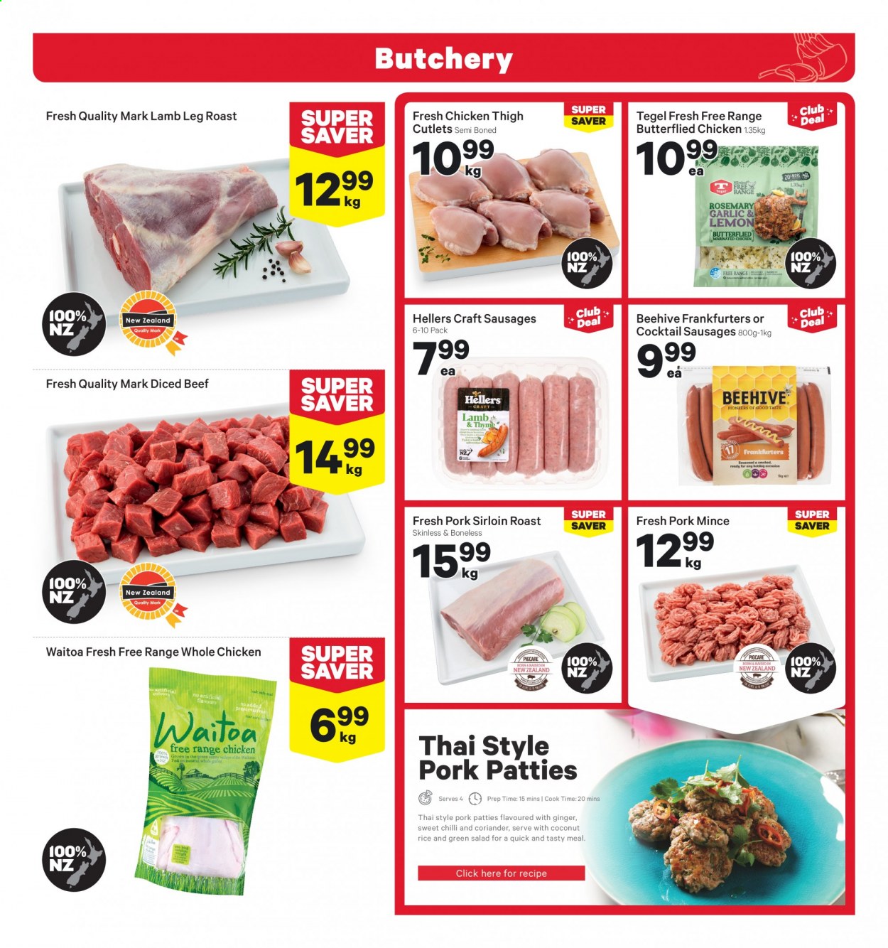 thumbnail - New World mailer - 18.01.2021 - 24.01.2021 - Sales products - ginger, hot dog, sausage, rice, rosemary, coriander, whole chicken, diced beef, pork loin, lamb meat, lamb leg. Page 7.