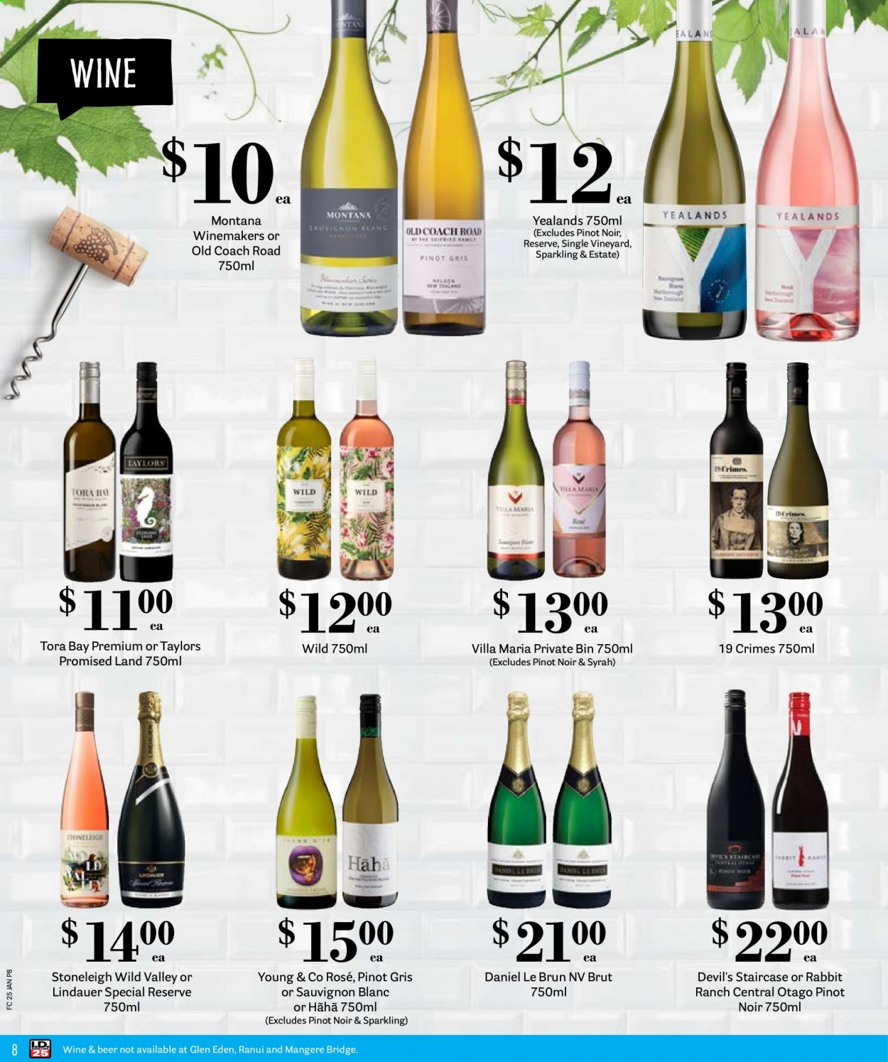 thumbnail - Fresh Choice mailer - 25.01.2021 - 31.01.2021 - Sales products - sparkling wine, wine, Pinot Noir, Daniel Le Brun, Lindauer, Rabbit Ranch, Syrah, Young & Co, Sauvignon Blanc, beer, Brut, rose. Page 8.