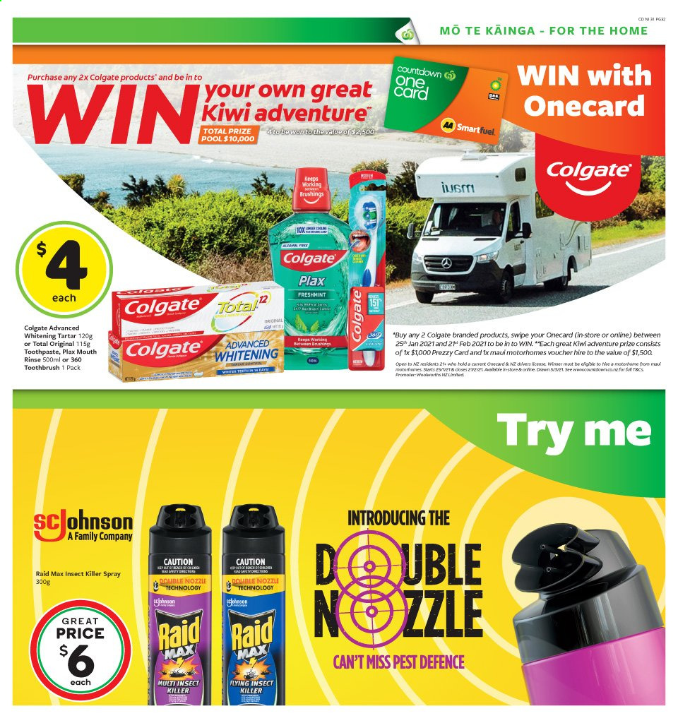 thumbnail - Countdown mailer - 25.01.2021 - 31.01.2021 - Sales products - kiwi, Colgate, toothbrush, toothpaste, Plax, insect killer, Raid. Page 31.