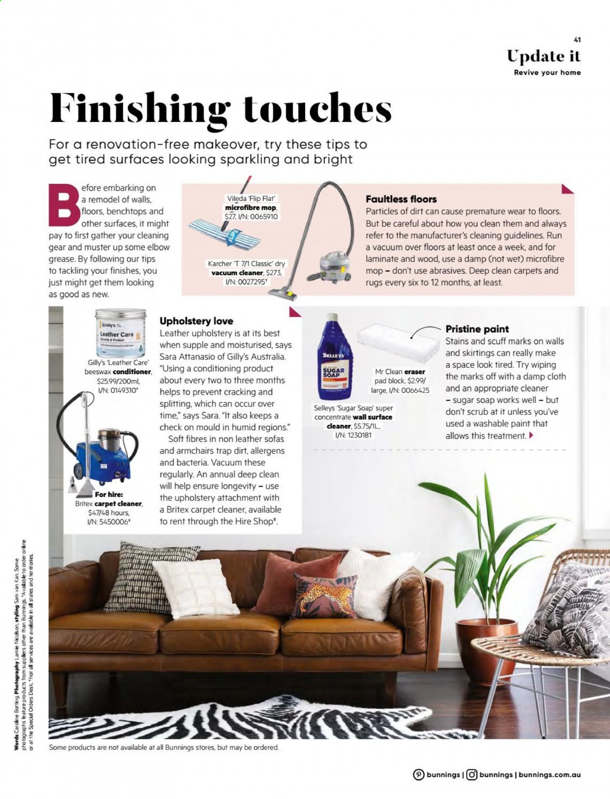 thumbnail - Bunnings Warehouse mailer - 01.02.2021 - 28.02.2021 - Sales products - arm chair, sofa, surface cleaner, cleaner, mop, Vileda, paint, rug, Kärcher. Page 41.