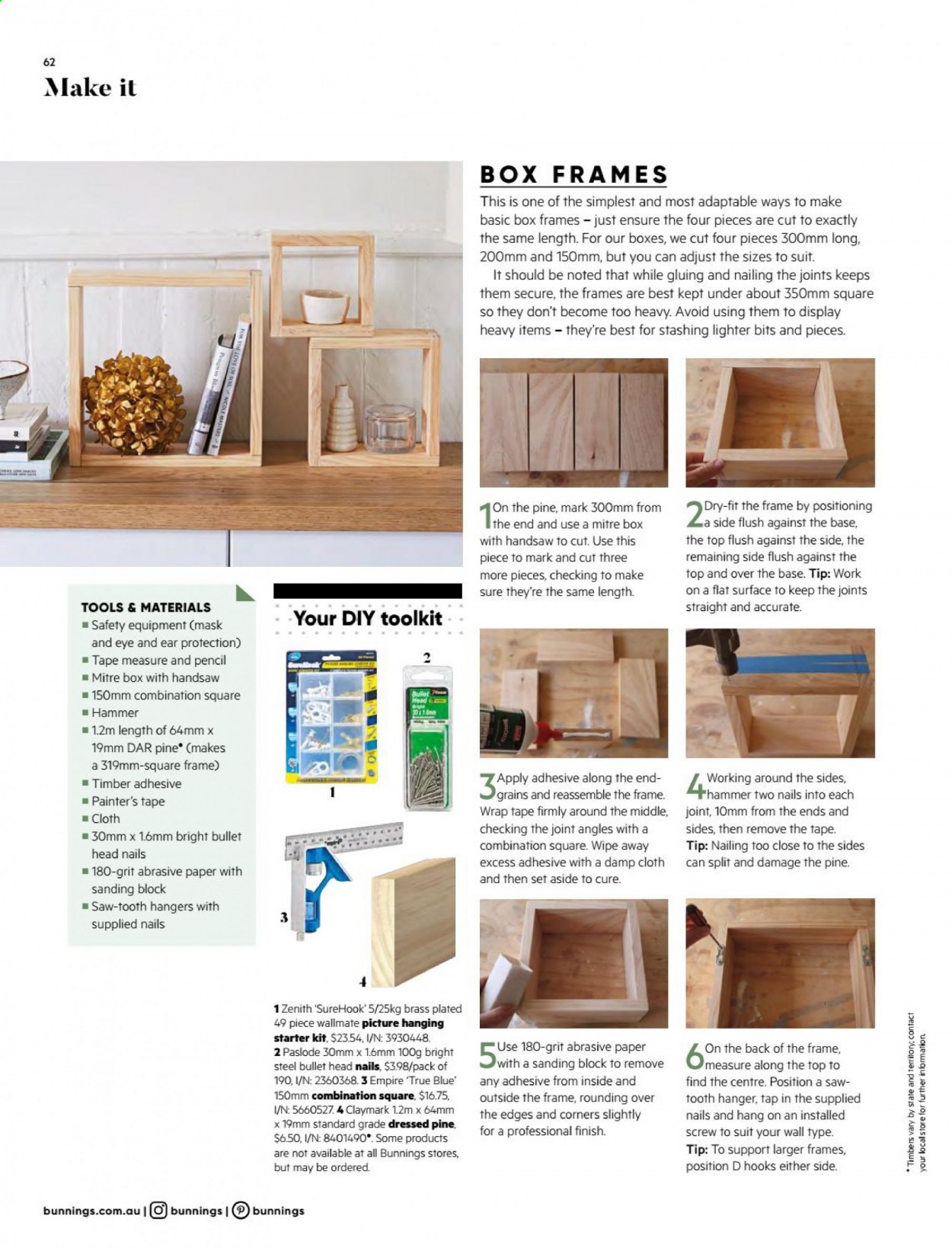 thumbnail - Bunnings Warehouse mailer - 01.02.2021 - 28.02.2021 - Sales products - adhesive, hook, hammer, saw, handsaw, measuring tape. Page 62.