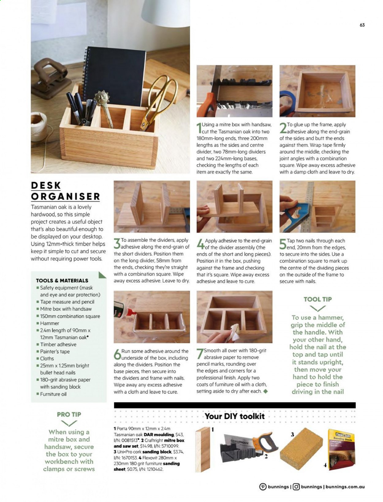 thumbnail - Bunnings Warehouse mailer - 01.02.2021 - 28.02.2021 - Sales products - work bench, glue, adhesive, moulding, power tools, hammer, saw, handsaw, measuring tape. Page 63.