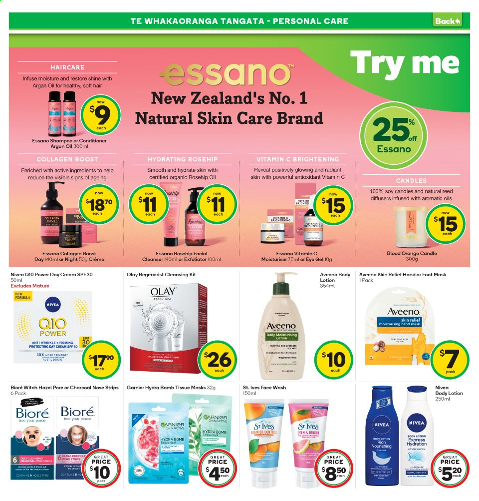 thumbnail - Countdown mailer - 08.02.2021 - 21.02.2021 - Sales products - strips, Boost, Aveeno, Nivea, tissues, shampoo, face gel, cleanser, day cream, eye gel, Garnier, Olay, Bioré®, conditioner, Essano, body lotion, rosehip oil, candle, diffuser, charcoal, vitamin c. Page 3.