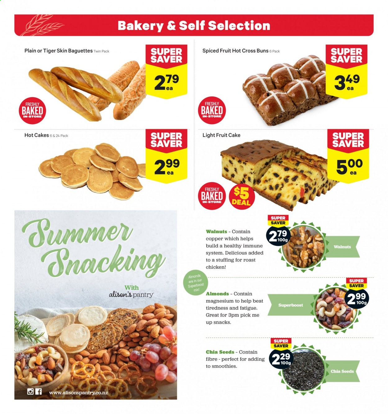 thumbnail - New World mailer - 15.02.2021 - 21.02.2021 - Sales products - baguette, cake, buns, chicken roast, snack, chia seeds, almonds, walnuts, magnesium. Page 10.