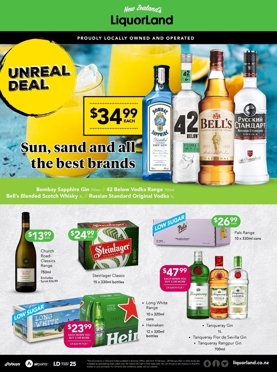 thumbnail - Liquorland mailer - 15.02.2021 - 28.02.2021 - Sales products - Syrah, gin, vodka, whiskey, beer, Heineken, Steinlager. Page 1.