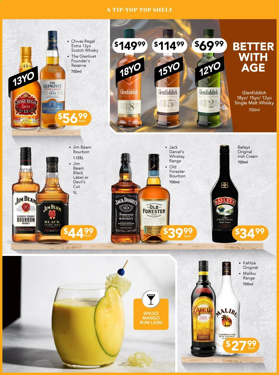 thumbnail - Liquorland mailer - 15.02.2021 - 28.02.2021 - Sales products - bourbon, rum, whiskey, irish cream, Jack Daniel's, Kahlúa, Baileys, Chivas Regal, Malibu, Glenfiddich, Jim Beam. Page 4.