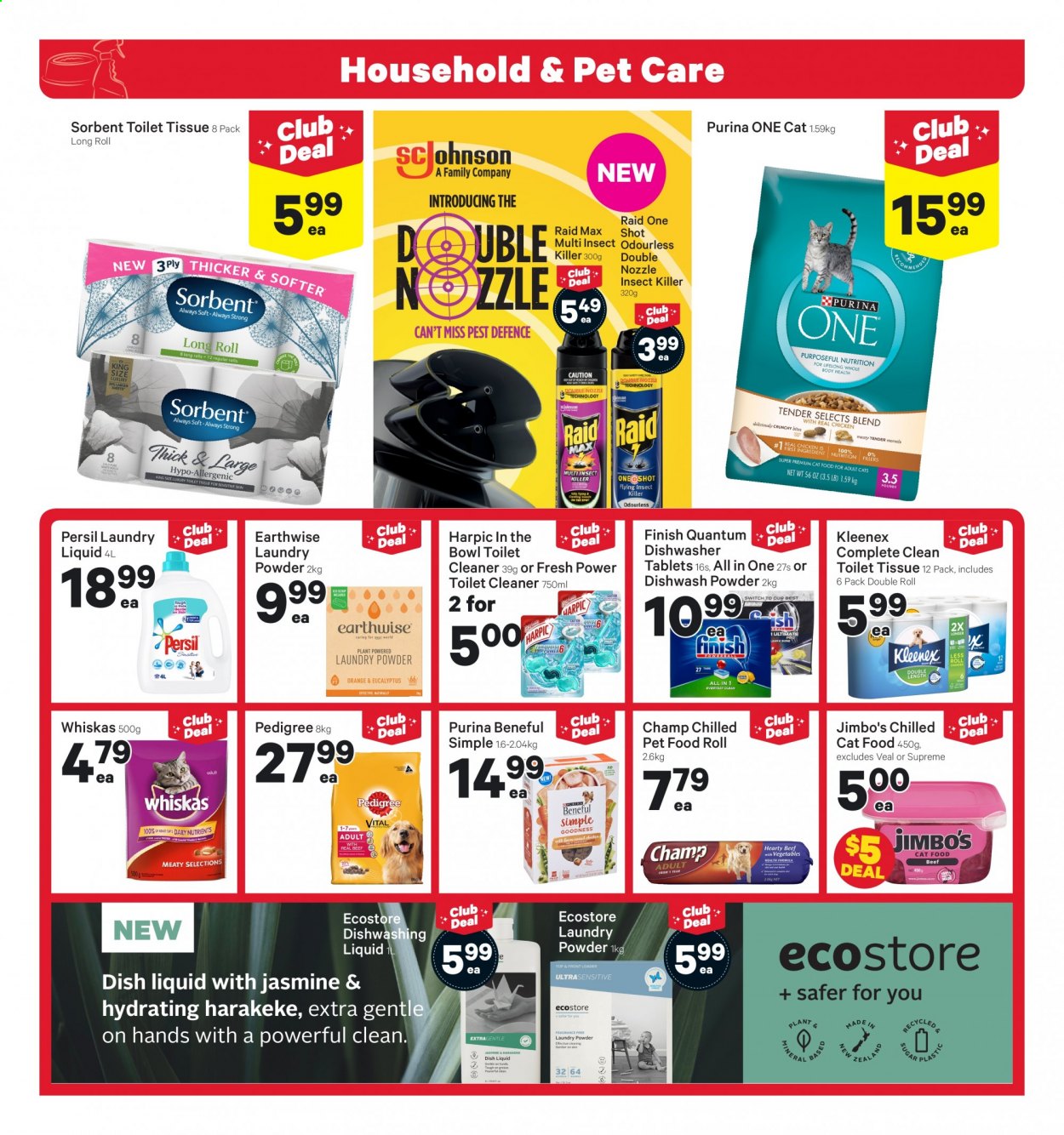 thumbnail - New World mailer - 22.02.2021 - 28.02.2021 - Sales products - veal meat, Kleenex, toilet paper, tissues, Whiskas, dishwashing liquid, insect killer, cleaner, laundry detergent, laundry powder, toilet cleaner. Page 17.