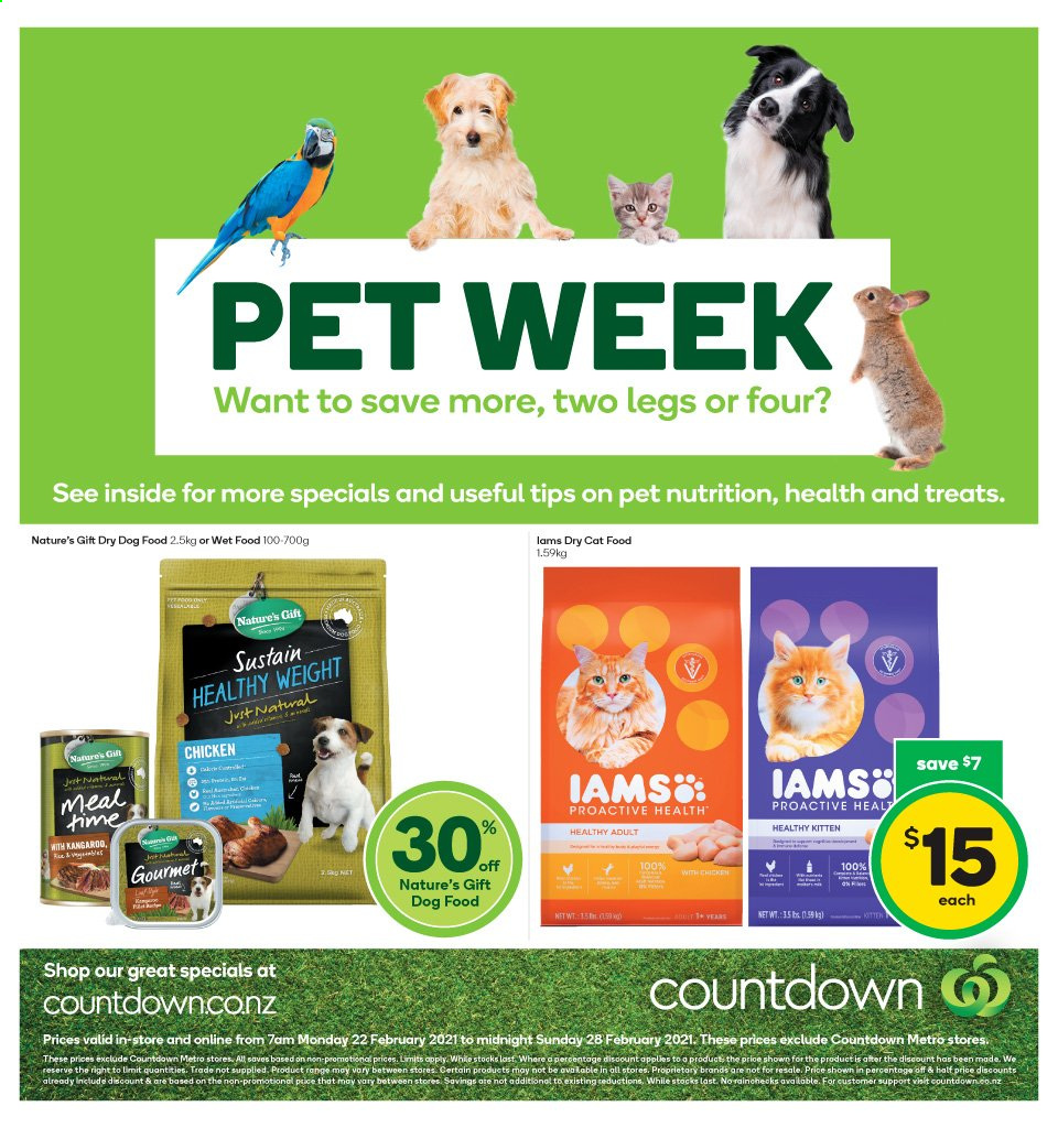 thumbnail - Countdown mailer - 22.02.2021 - 28.02.2021 - Sales products - gin, Jet, animal food, cat food, dog food, dry dog food, dry cat food, Iams. Page 1.