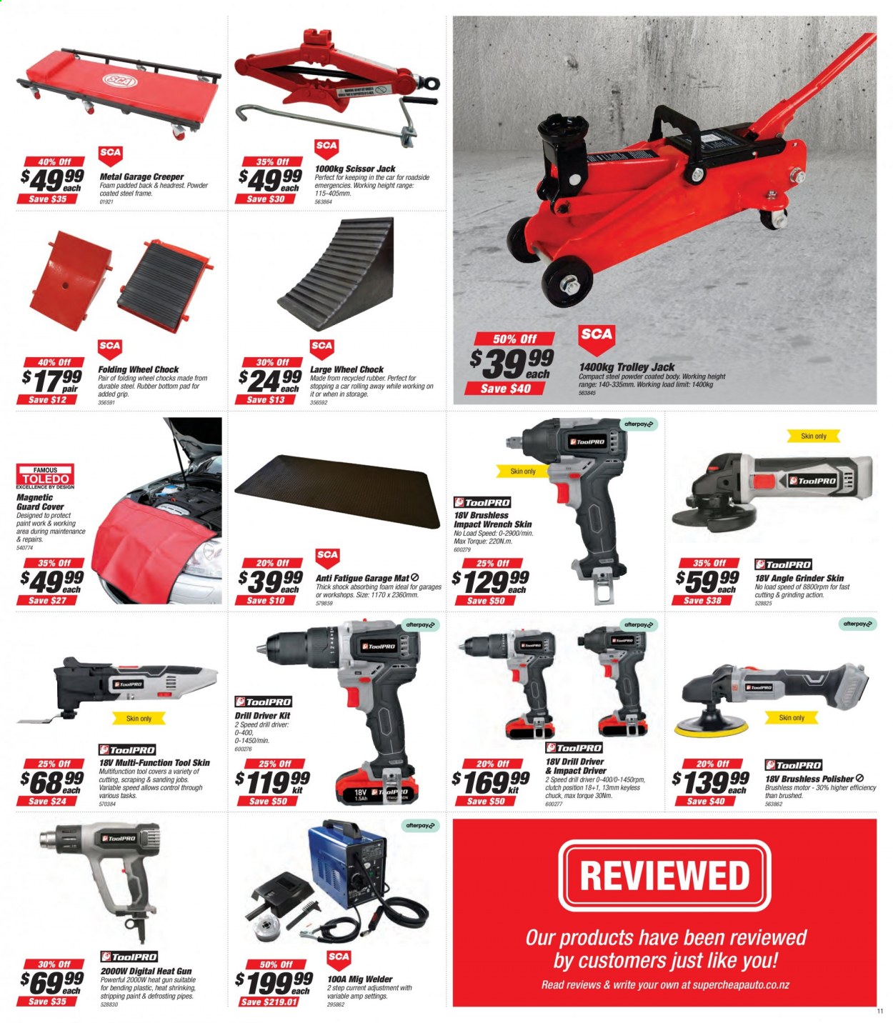 thumbnail - SuperCheap Auto mailer - 25.02.2021 - 07.03.2021 - Sales products - impact driver, drill driver kit, drill, angle grinder, grinder, wrench, inverter welder, welder, trolley, scissor jack, scissors, paint. Page 11.