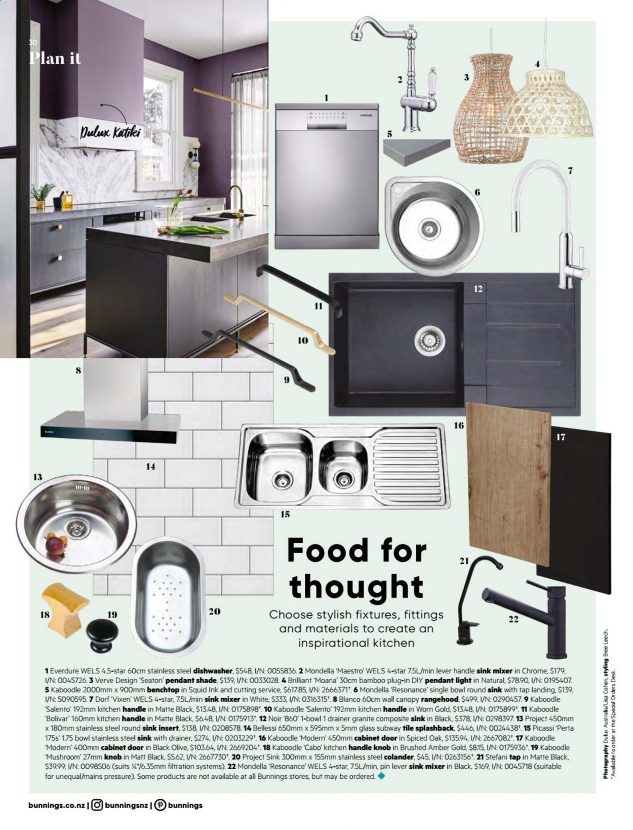 thumbnail - Bunnings Warehouse mailer - Sales products - cabinet, sink, stainless steel sink, dishwasher, Dulux, door. Page 30.