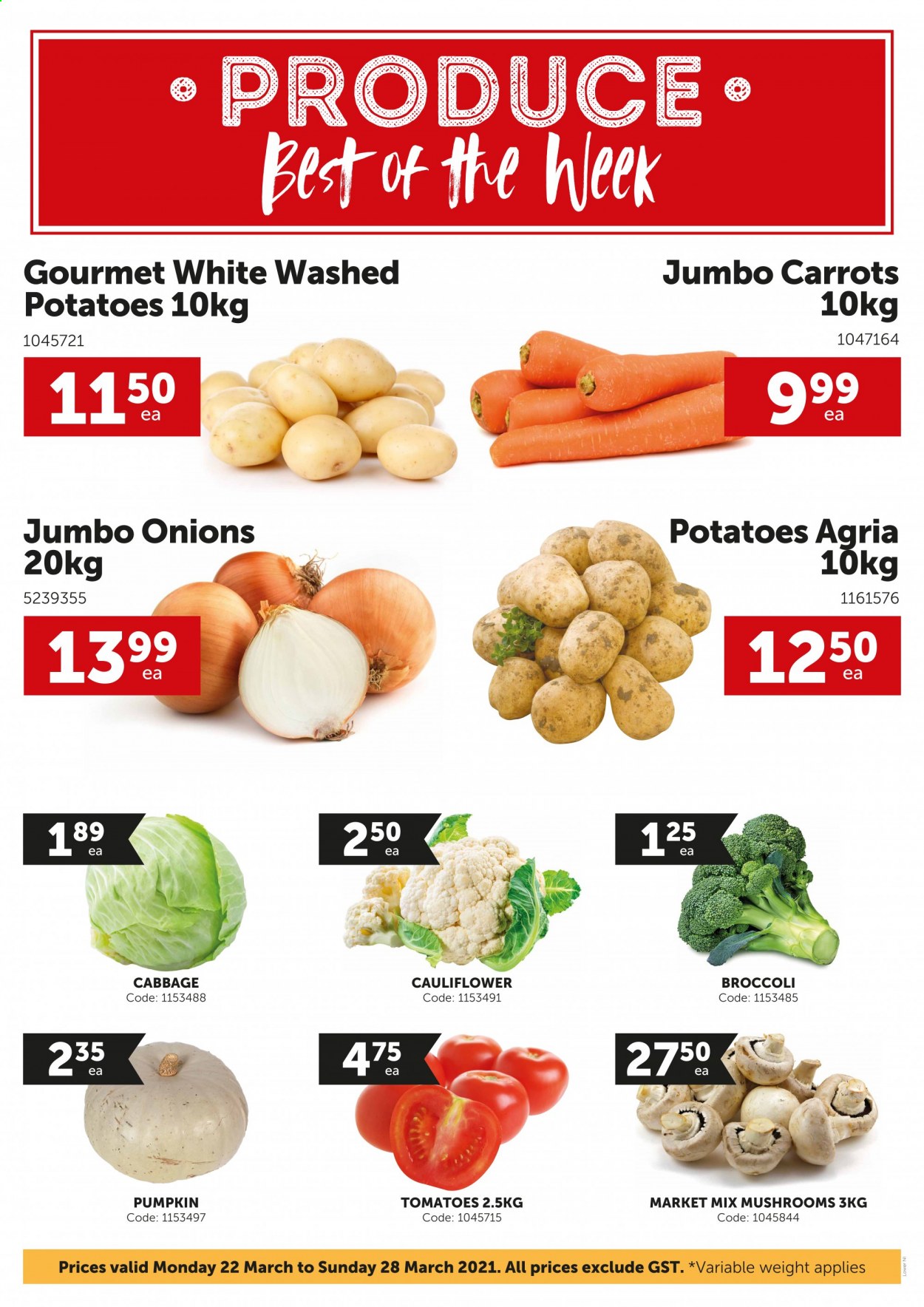 thumbnail - Gilmours mailer - 22.03.2021 - 28.03.2021 - Sales products - mushrooms, broccoli, carrots, cauliflower, tomatoes, potatoes, pumpkin, onion, cabbage. Page 1.