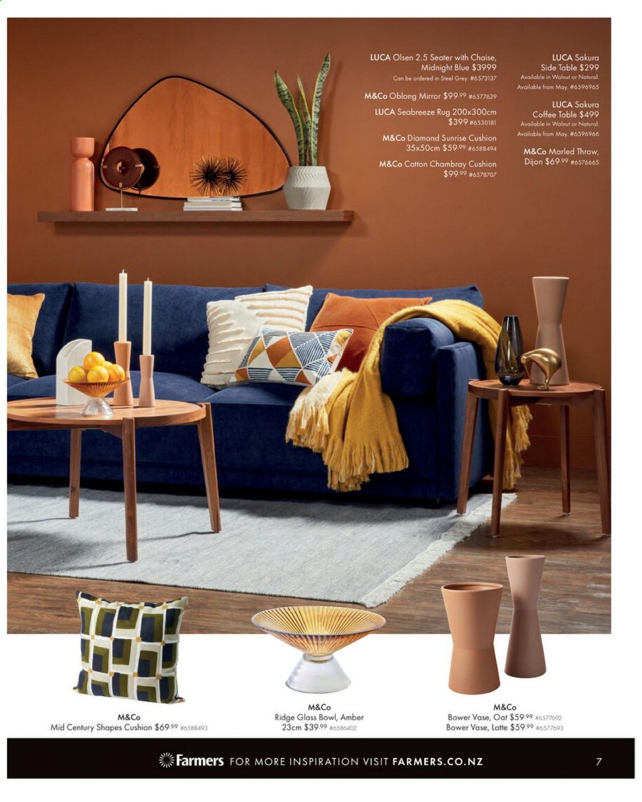 thumbnail - Farmers mailer - Sales products - glass bowl, bowl, cushion, table, coffee table, sidetable. Page 7.