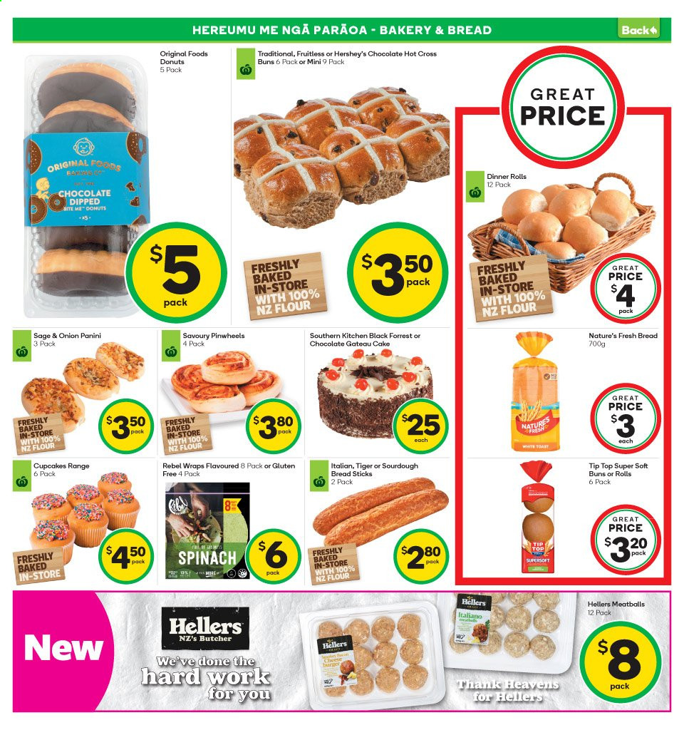 thumbnail - Countdown mailer - 05.04.2021 - 11.04.2021 - Sales products - Tip Top, bread, dinner rolls, panini, sourdough bread, toast bread, cupcake, cake, donut, buns, spinach, meatballs, Hershey's, chocolate, flour. Page 6.