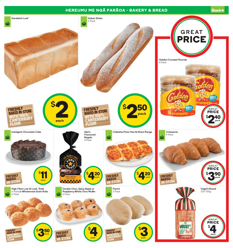thumbnail - Countdown mailer - 12.04.2021 - 18.04.2021 - Sales products - Canterbury, bagels, bread, ciabatta, cake, panini, croissant, crumpets, muffin, Golden Crumpet, pizza, sandwich, chocolate, flour. Page 8.