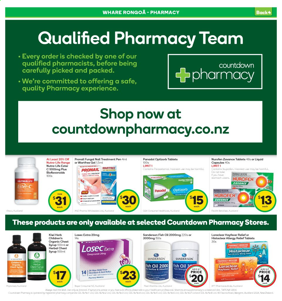 thumbnail - Countdown mailer - 12.04.2021 - 18.04.2021 - Sales products - kiwi, herbs, fish oil, syrup, pen, Ester-c, Nurofen, Bayer, allergy relief. Page 23.