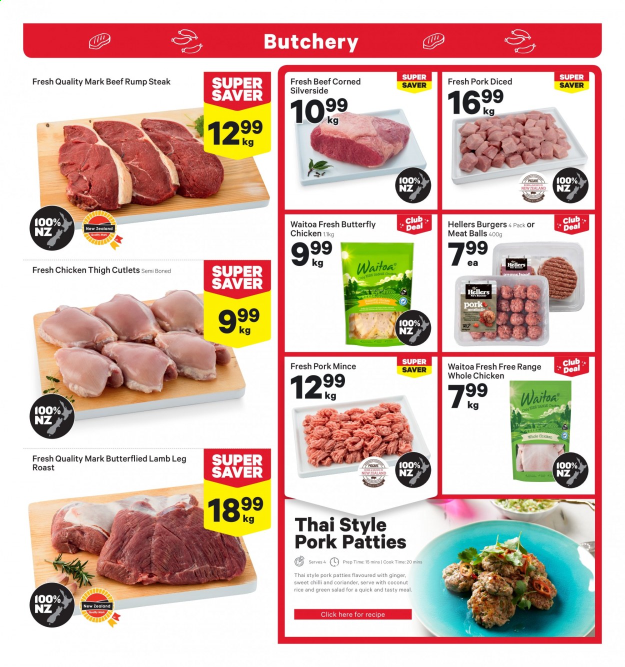 thumbnail - New World mailer - 12.04.2021 - 18.04.2021 - Sales products - ginger, meatballs, hamburger, rice, coriander, whole chicken, beef meat, steak, rump steak, ground pork, pork meat, lamb meat, lamb leg. Page 5.
