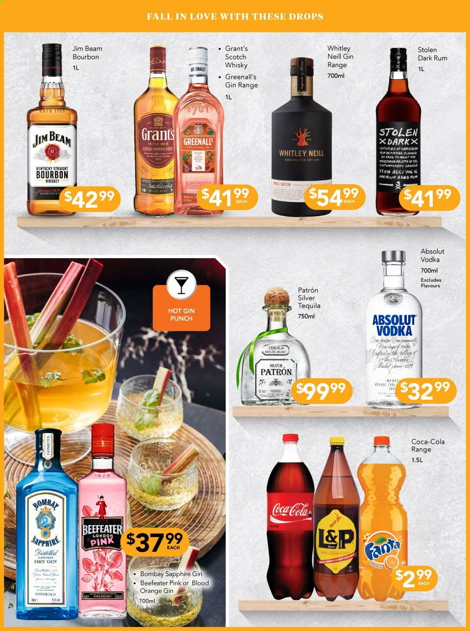 thumbnail - Liquorland mailer - 12.04.2021 - 02.05.2021 - Sales products - Coca-Cola, Fanta, bourbon, gin, rum, tequila, vodka, whiskey, punch, Grant's, Absolut, Beefeater, Jim Beam, bourbon whiskey, whisky, Sol. Page 5.