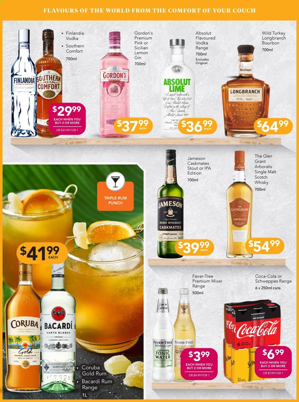 thumbnail - Liquorland mailer - 03.05.2021 - 16.05.2021 - Sales products - Coca-Cola, Schweppes, tonic, Bacardi, bourbon, gin, rum, vodka, whiskey, irish whiskey, Jameson, punch, Gordon's, Absolut, scotch whisky, whisky, IPA. Page 5.