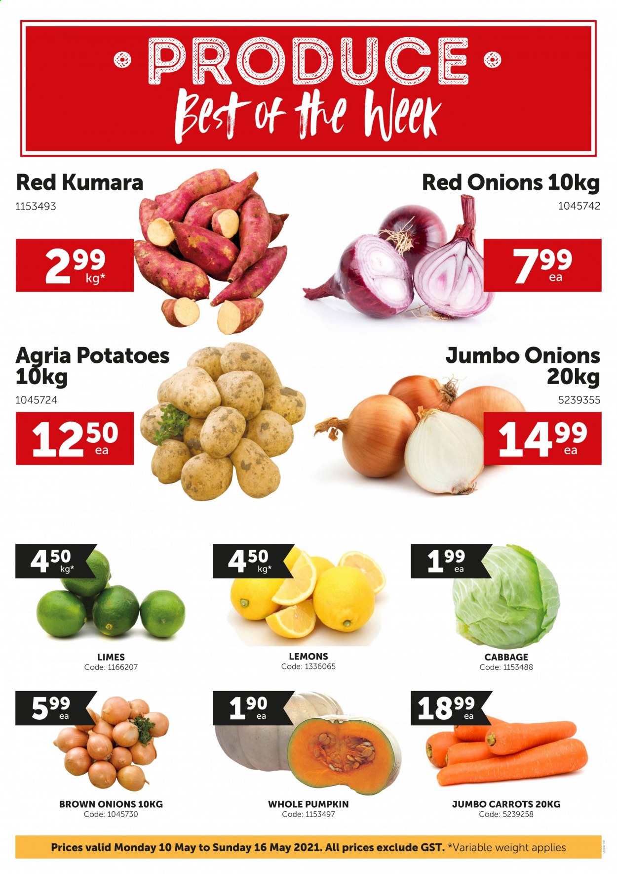 thumbnail - Gilmours mailer - 10.05.2021 - 16.05.2021 - Sales products - carrots, red onions, potatoes, pumpkin, onion, limes, lemons. Page 1.
