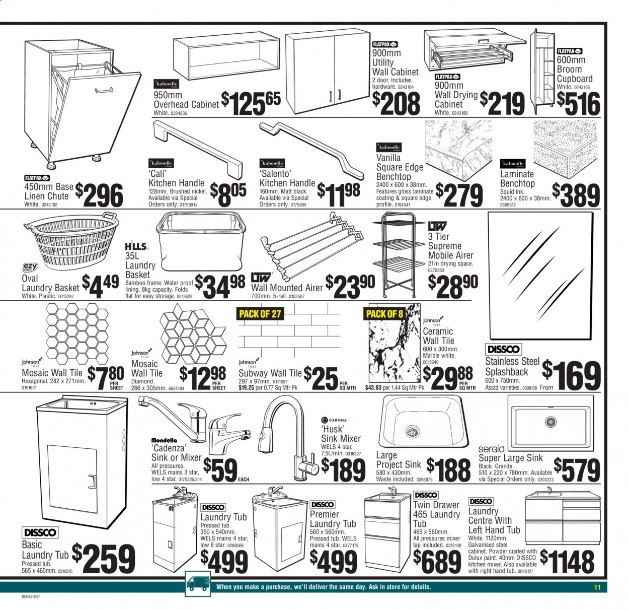 thumbnail - Bunnings Warehouse mailer - 14.05.2021 - 06.06.2021 - Sales products - mixer tap, cabinet, wall cabinet, kitchen mixer, airer, Dulux. Page 11.