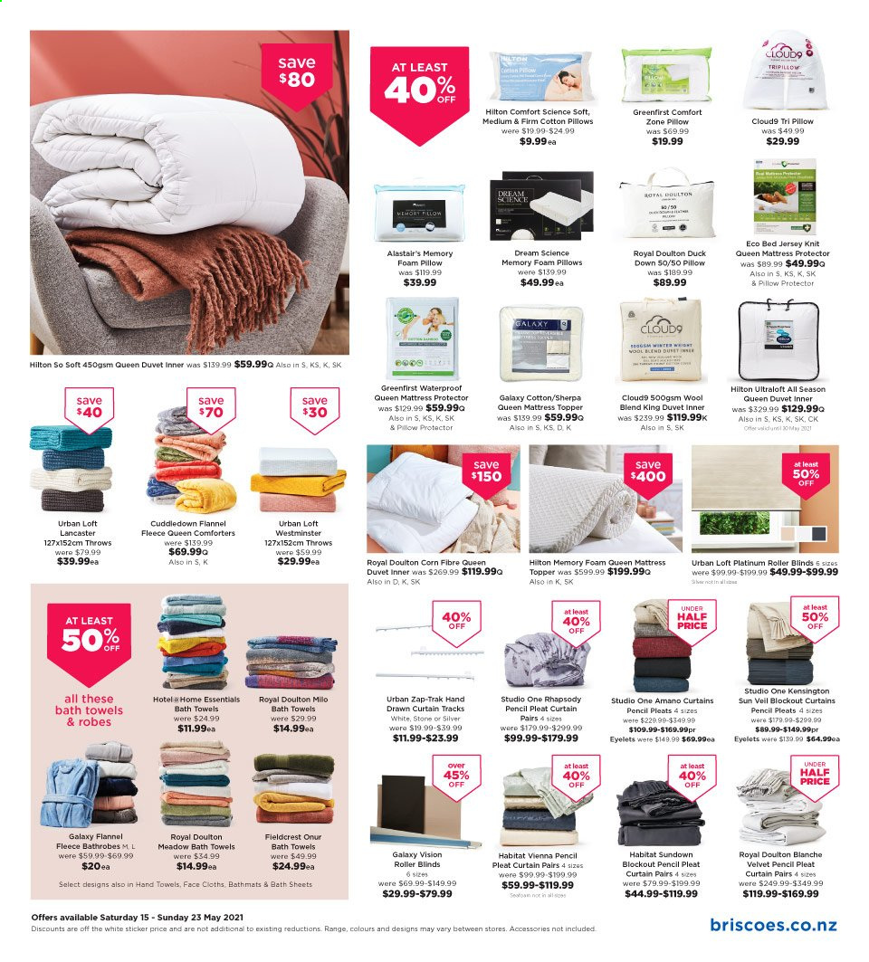 thumbnail - Briscoes mailer - 15.05.2021 - 23.05.2021 - Sales products - bed, topper, mattress protector, duvet, comforter, pillow, foam pillow, curtain, bath towel, towel. Page 7.