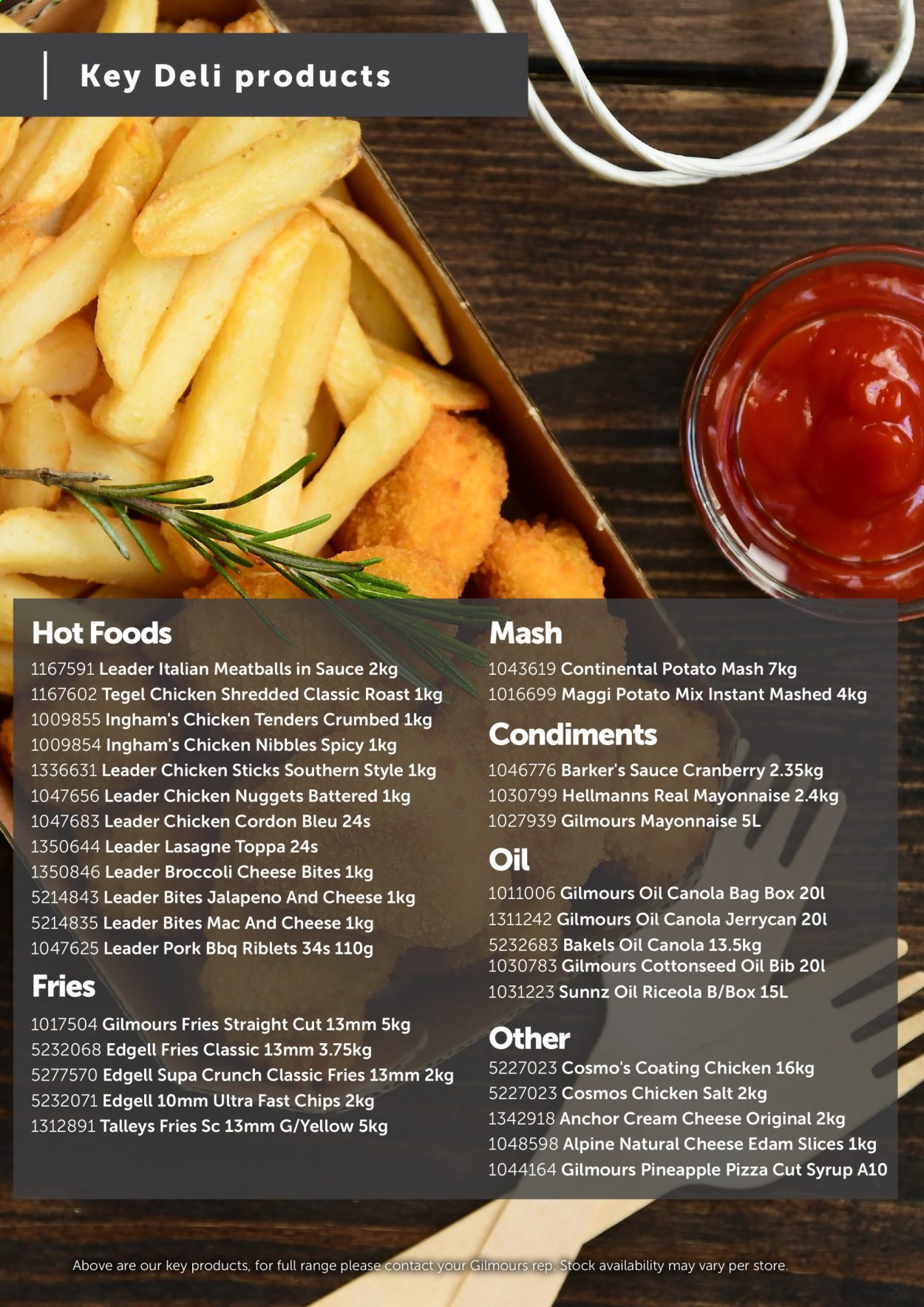 thumbnail - Gilmours mailer - Sales products - broccoli, jalapeño, pineapple, macaroni & cheese, pizza, meatballs, nuggets, chicken nuggets, Continental, edam cheese, Anchor, mayonnaise, cordon bleu, potato fries, chips, Maggi, oil, syrup, chicken tenders. Page 4.