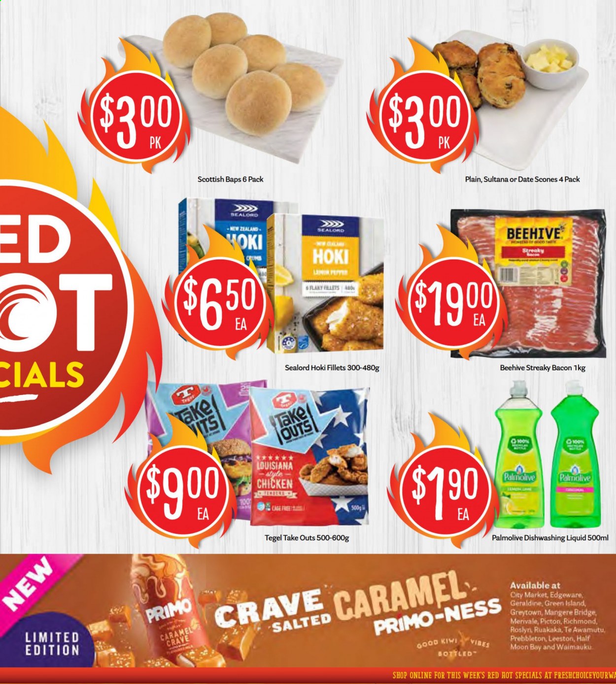 thumbnail - Fresh Choice mailer - 17.05.2021 - 23.05.2021 - Sales products - kiwi, Sealord, hoki fish, bacon, streaky bacon, Palmolive. Page 3.