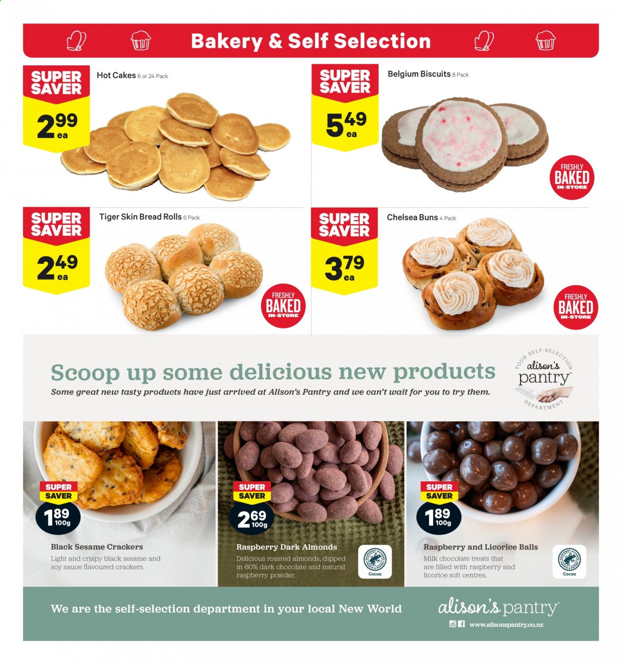 thumbnail - New World mailer - 17.05.2021 - 23.05.2021 - Sales products - bread, cake, buns, sauce, milk chocolate, crackers, biscuit, dark chocolate, cocoa, soy sauce, almonds. Page 7.