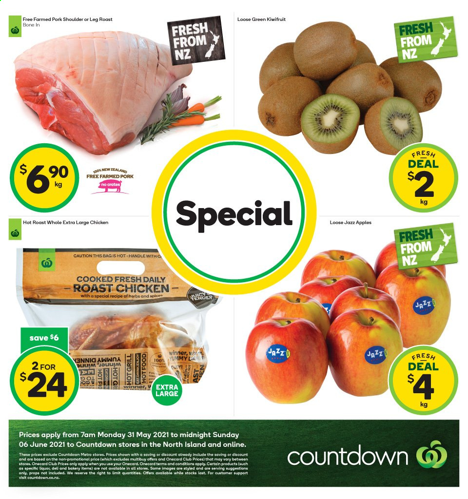 thumbnail - Countdown mailer - 31.05.2021 - 06.06.2021 - Sales products - kiwi, apples, chicken roast, liquor, pork meat, pork shoulder. Page 2.