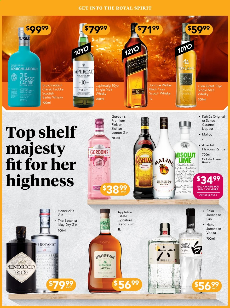 thumbnail - Liquorland mailer - 31.05.2021 - 13.06.2021 - Sales products - Kahlúa, gin, liqueur, rum, vodka, Johnnie Walker, Gordon's, Absolut, Malibu, japanese gin, Hendrick's, scotch whisky, whisky. Page 3.