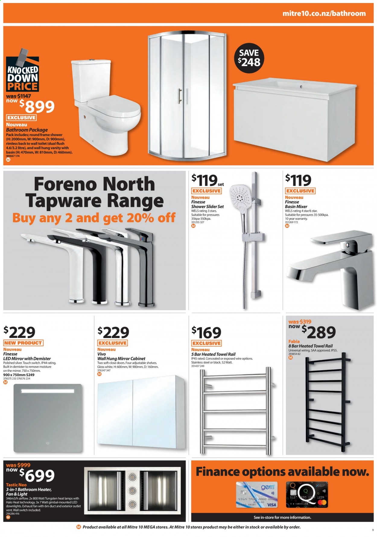 thumbnail - Mitre 10 mailer - 03.06.2021 - 20.06.2021 - Sales products - toilet, basin mixer, cabinet, switch, heater, door. Page 9.