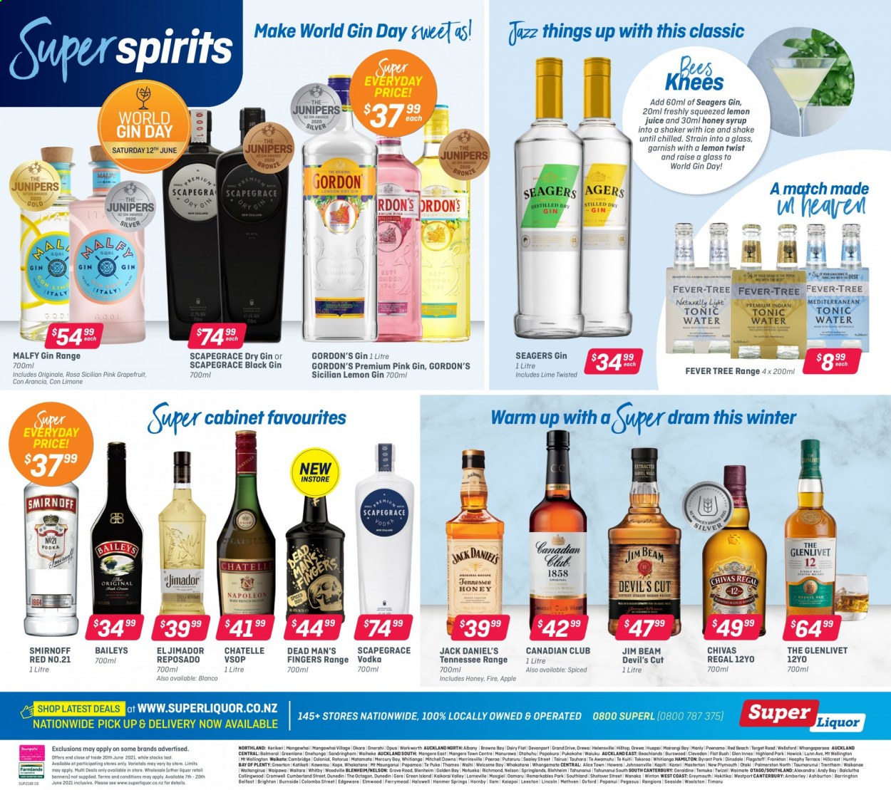 Super Liquor mailer - 07.06.2021 - 20.06.2021 - Sales products - gin, Smirnoff, vodka, Jack Daniel's, Baileys, liquor, Gordon's, Chivas Regal, Jim Beam. Page 6.