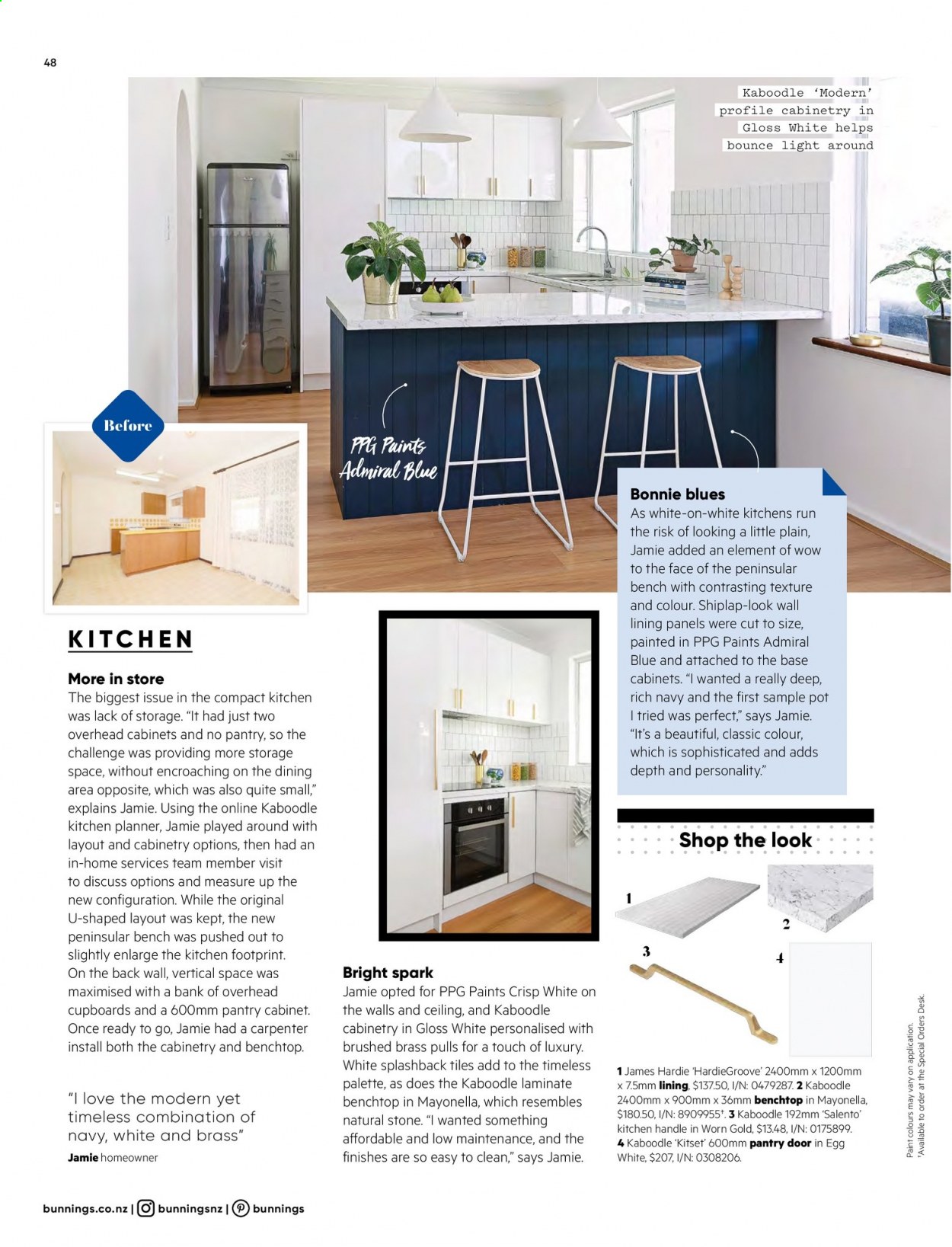 thumbnail - Bunnings Warehouse mailer - Sales products - cabinet, bench, Lack, paint, shiplap, door. Page 48.