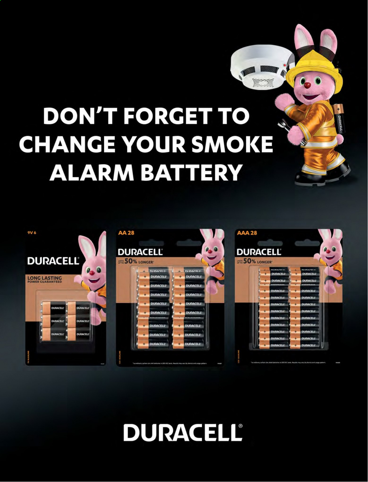 thumbnail - Bunnings Warehouse mailer - Sales products - battery, Duracell, alarm, smoke alarm. Page 58.