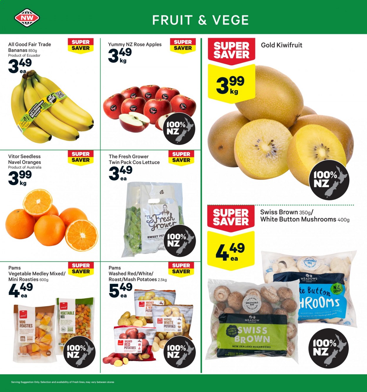 thumbnail - New World mailer - 14.06.2021 - 20.06.2021 - Sales products - roasties, potatoes, red potatoes, bananas, kiwi, oranges, apples, navel oranges, wine, rosé wine. Page 4.