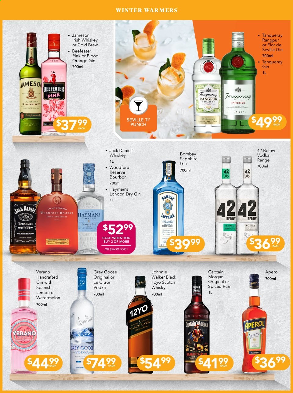 thumbnail - Liquorland mailer - 14.06.2021 - 27.06.2021 - Sales products - bourbon, Captain Morgan, gin, rum, spiced rum, vodka, whiskey, irish whiskey, Jack Daniel's, Jameson, punch, Aperol, Beefeater, scotch whisky, whisky. Page 4.